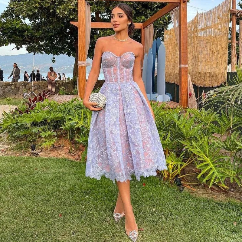 Summer Evening Dress Women's Tight Tube Top Dress Sexy Embroidered Lace Dress